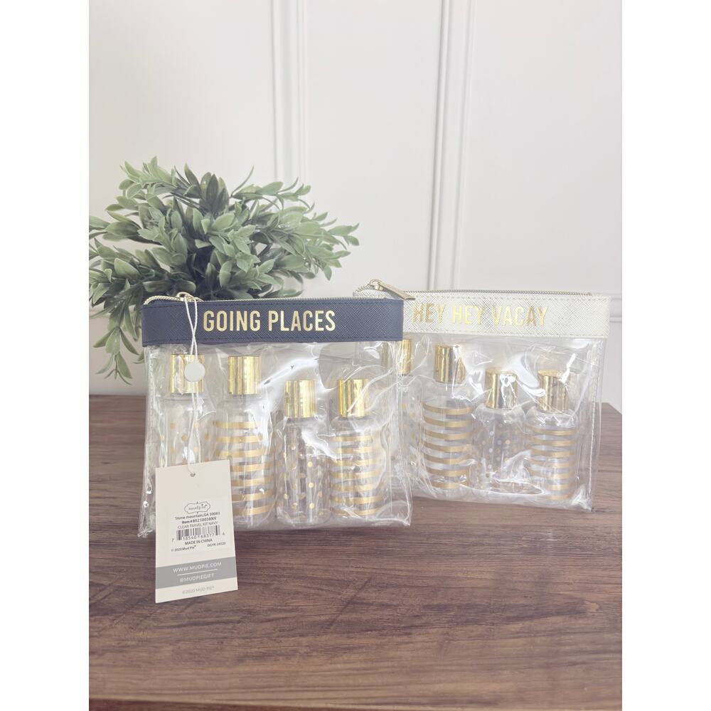 NWT Mud Pie Travel Kit Bundle Navy “Going Places” + Pink “Clear For Take Off”